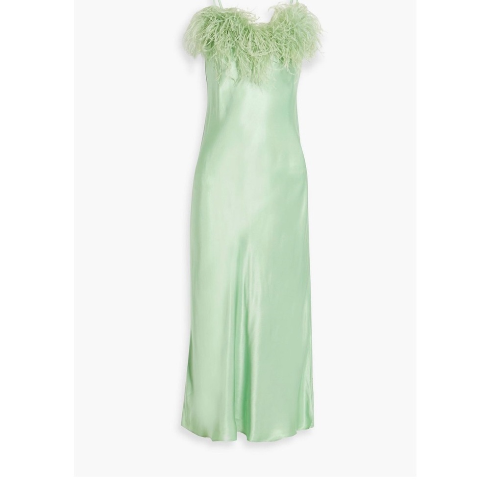 Elegant Green Feather Trim Dress
